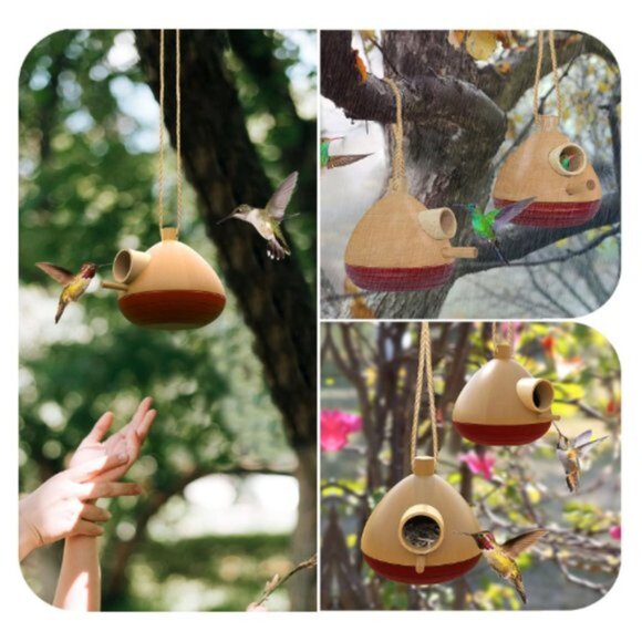2 pk - Hummingbird Houses - Wooden Birdhouses for Outside - Picture 5 of 9